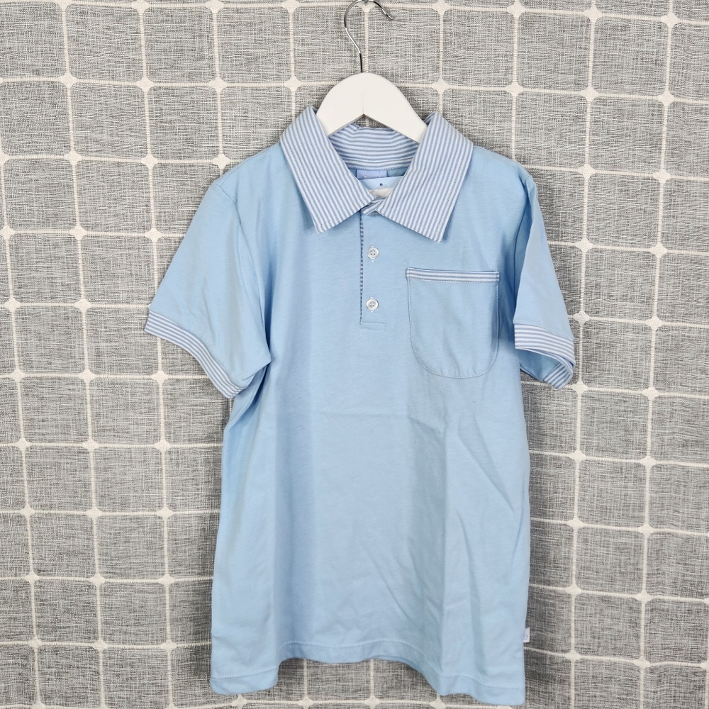Bella Bliss Light Blue Striped Collar Polo Shirt